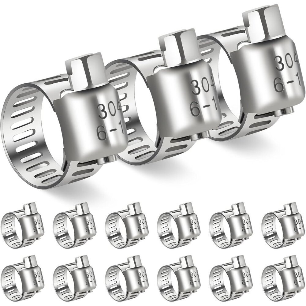 Hose Clamp,15PCS Stainless Steel Hose Clamps with Worm Gear, Adjustable 1/4'' to